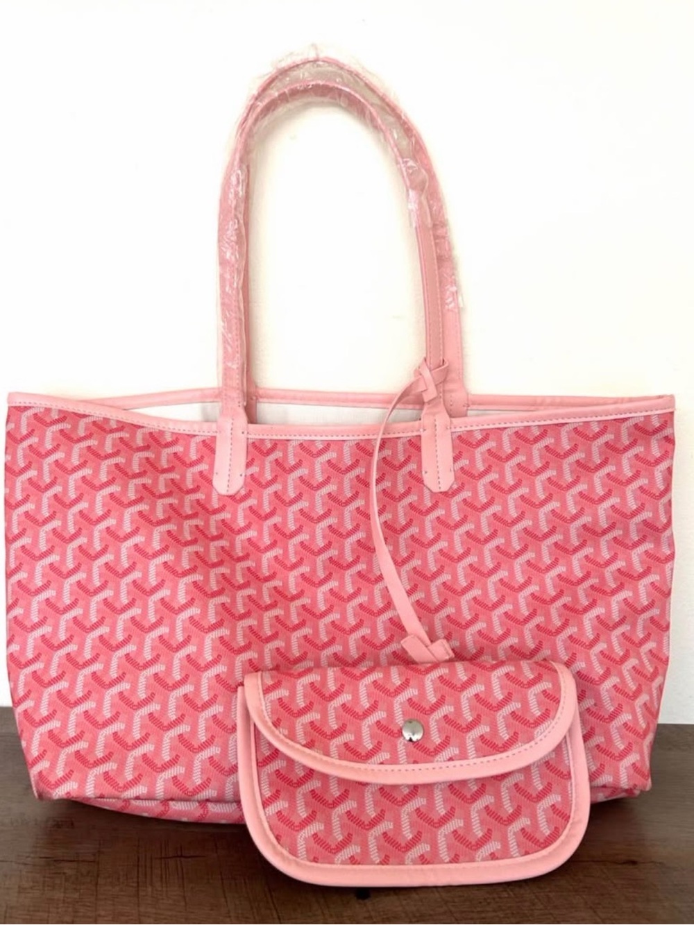Pink BAN Bulshan (Goyard-Style) Tote Bag with Matching Pouch